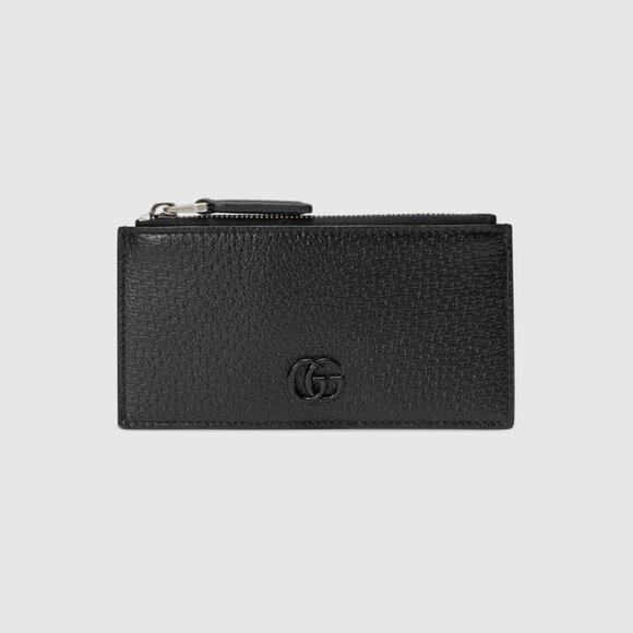 GUCCI GG Marmont Double G Coin Card Case Wallet Black Leather Zip